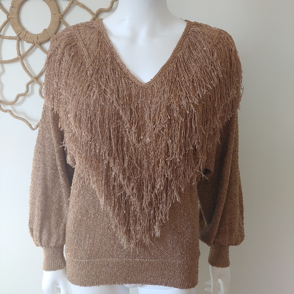 80s VINTAGE SHAGGY FRINGE BOHEMIAN RETRO HIPPY WESTERN SWEATER S M - Picture 6 of 9